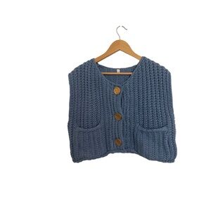 Blue Knit Cropped Sweater Vest